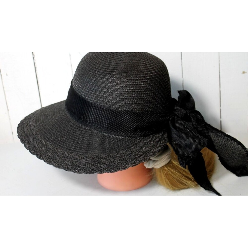 Marciano Women's Floppy Straw Hat w/ Bow Summer Beach Sun Black Classic